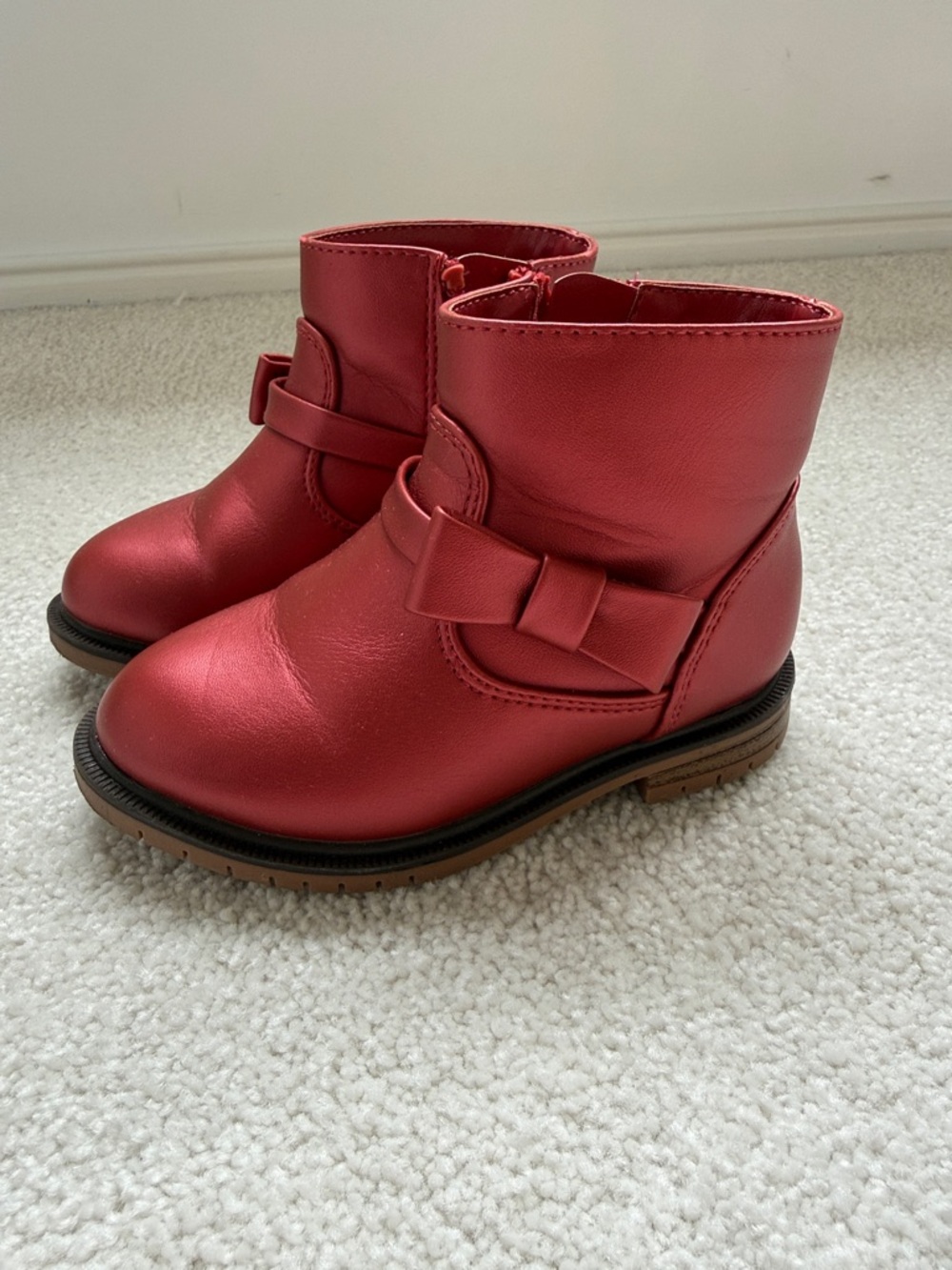 Cat & Jack Metallic Red Bow Ankle Boots